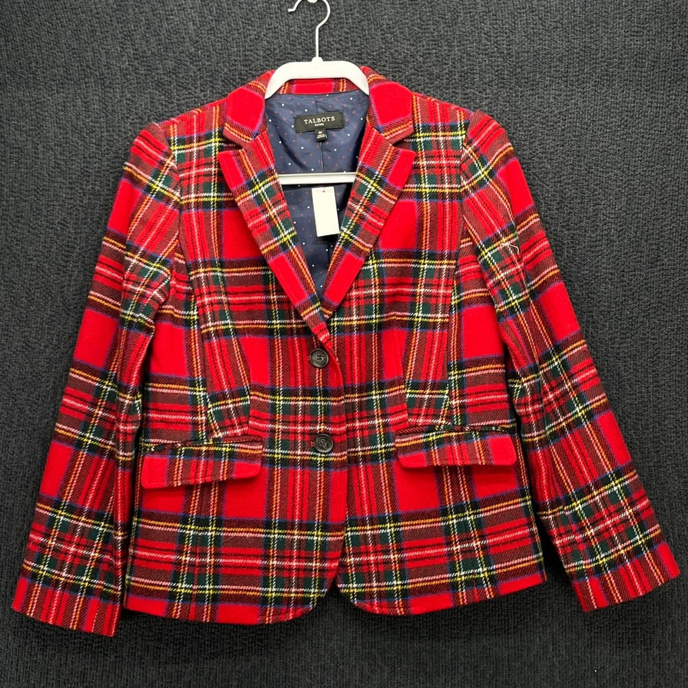 Talbots Petite Red Plaid Wool Blend Blazer Jacket 6P NWT Stewart Tartan